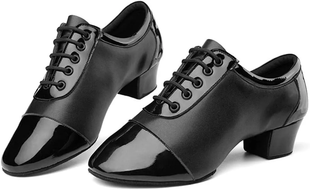VEACAM Latin Dance Shoes for Male, Leather Ballroom Salsa Tango Waltz Character Shoe Lace Up Professional Performance Practice Shoes