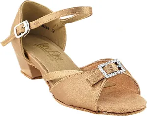 Very Fine Ballroom Latin Tango Salsa Dance Shoes for Girls - 1720G - 1.5 inch Heel-Brown Satin - Size - 3.5 M
