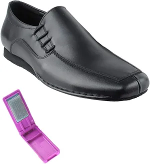 Very Fine Dance Shoes - Mens Latin, Rhythm, Waltz Ballroom Dance Shoes - SERO102BBX - Flat Heel and Foldable Brush Bundle - Black Leather - 10.5