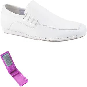 Very Fine Dance Shoes - Mens Latin, Rhythm, Waltz Ballroom Dance Shoes - SERO102BBX - Flat Heel and Foldable Brush Bundle - White Leather - 11