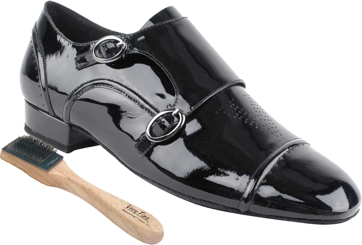 Very Fine Mens Salsa Ballroom Tango Latin Dance Shoes CD9005B Patent Bundle - Shoe Wire Brush Heel 1"