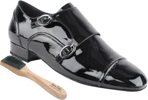 Very Fine Mens Salsa Ballroom Tango Latin Dance Shoes CD9005B Patent Bundle - Shoe Wire Brush Heel 1"
