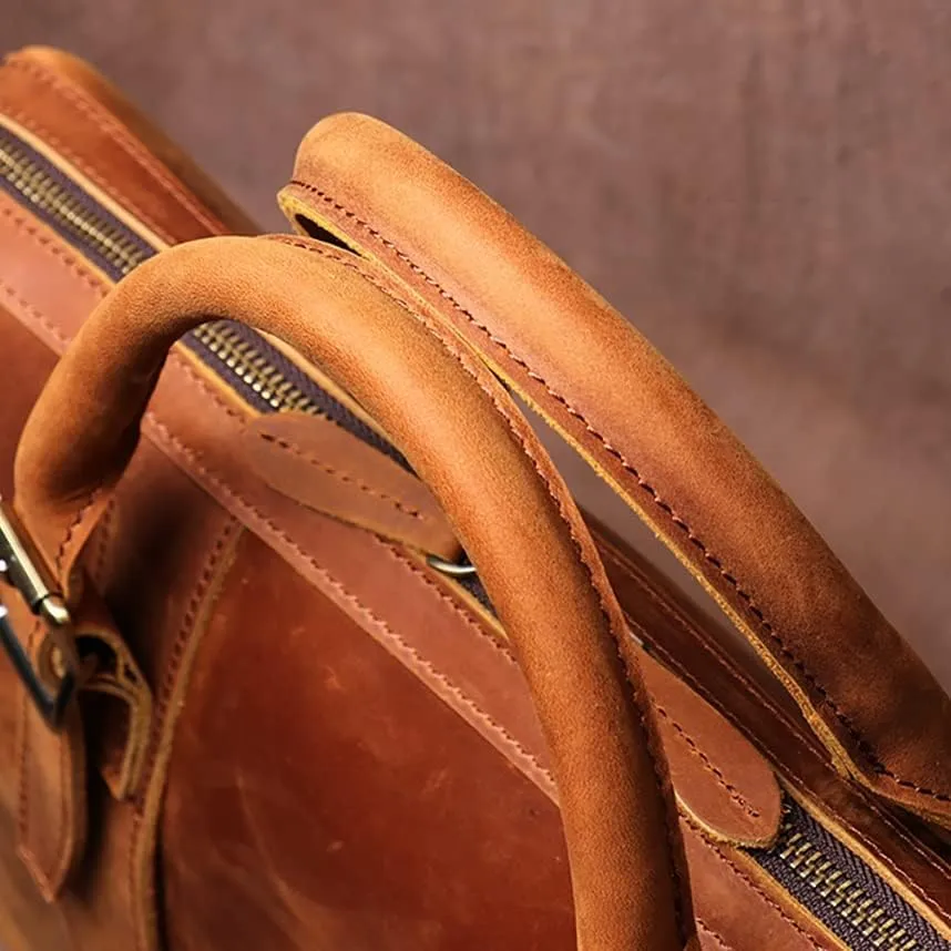 Vintage Bags Briefcase Men Shoulder Man Handbag Genuine Leather Brown Casual 15.6 Inch Laptop Bag