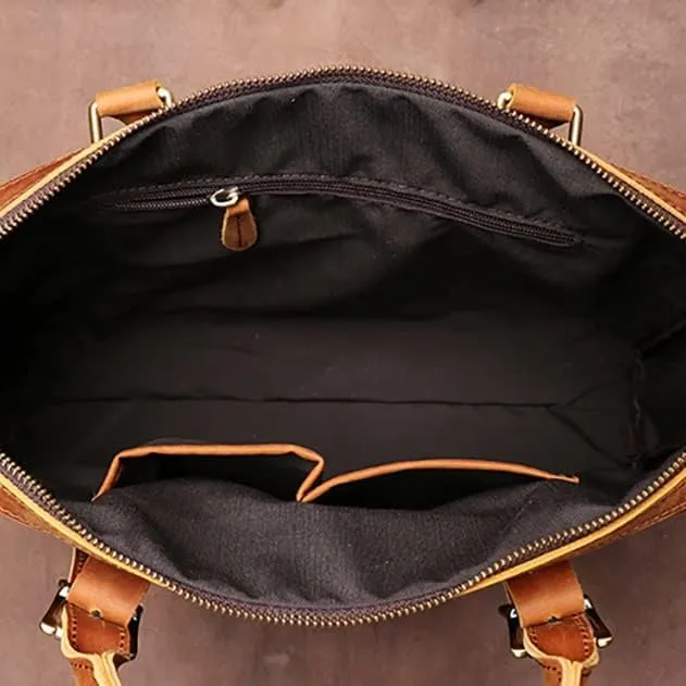 Vintage Bags Briefcase Men Shoulder Man Handbag Genuine Leather Brown Casual 15.6 Inch Laptop Bag