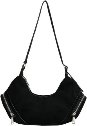 Vintage Women Suede Crescent Bag Large Capacity Shoulder Bag Trendy Satchel Purse Causal Crossbody Bag with Adjustable Strap
