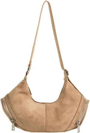 Vintage Women Suede Crescent Bag Large Capacity Shoulder Bag Trendy Satchel Purse Causal Crossbody Bag with Adjustable Strap