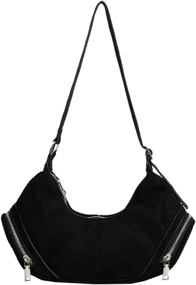Vintage Women Suede Crescent Bag Large Capacity Shoulder Bag Trendy Satchel Purse Causal Crossbody Bag with Adjustable Strap
