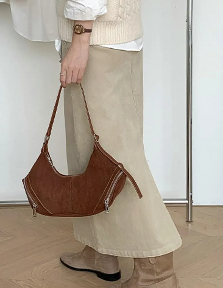 Vintage Women Suede Crescent Bag Large Capacity Shoulder Bag Trendy Satchel Purse Causal Crossbody Bag with Adjustable Strap