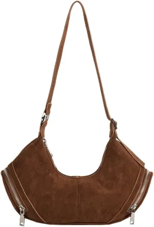 Vintage Women Suede Crescent Bag Large Capacity Shoulder Bag Trendy Satchel Purse Causal Crossbody Bag with Adjustable Strap