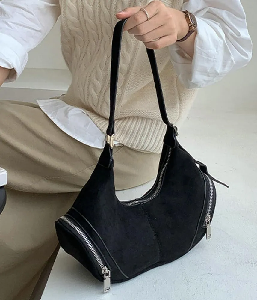Vintage Women Suede Crescent Bag Large Capacity Shoulder Bag Trendy Satchel Purse Causal Crossbody Bag with Adjustable Strap