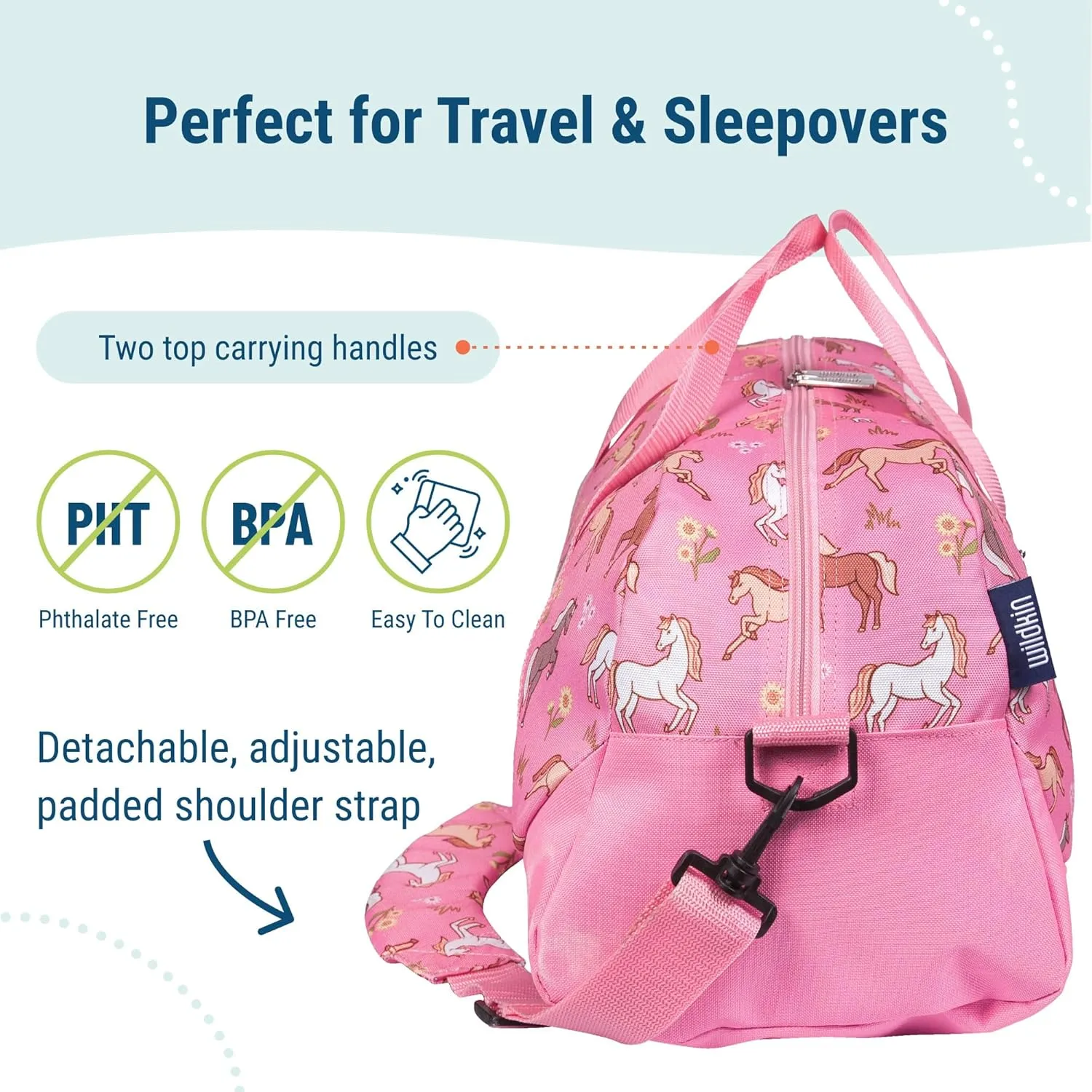Wildkin Kids Overnighter Duffel Bag  Carry-On Size, Ideal for School & Sleepovers  Wild Horses