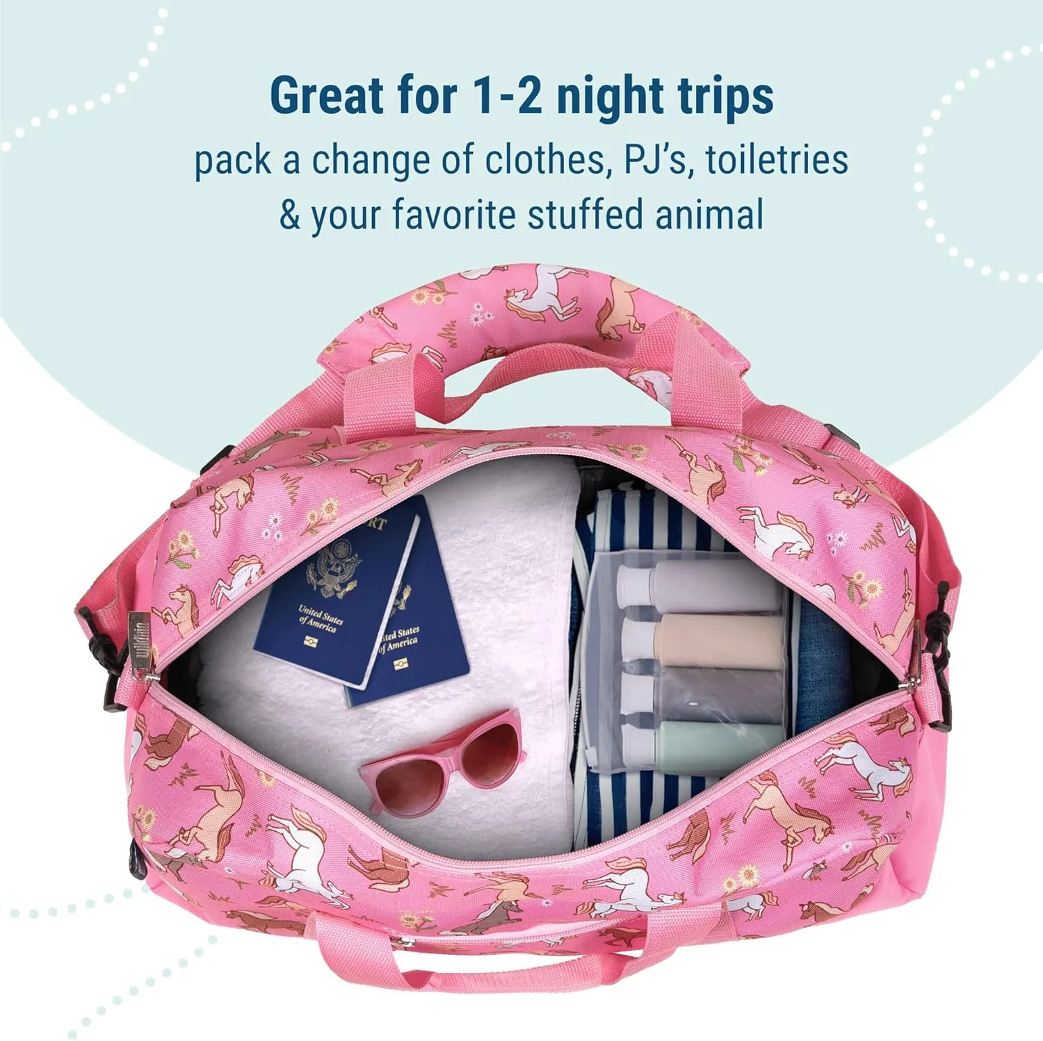 Wildkin Kids Overnighter Duffel Bag  Carry-On Size, Ideal for School & Sleepovers  Wild Horses