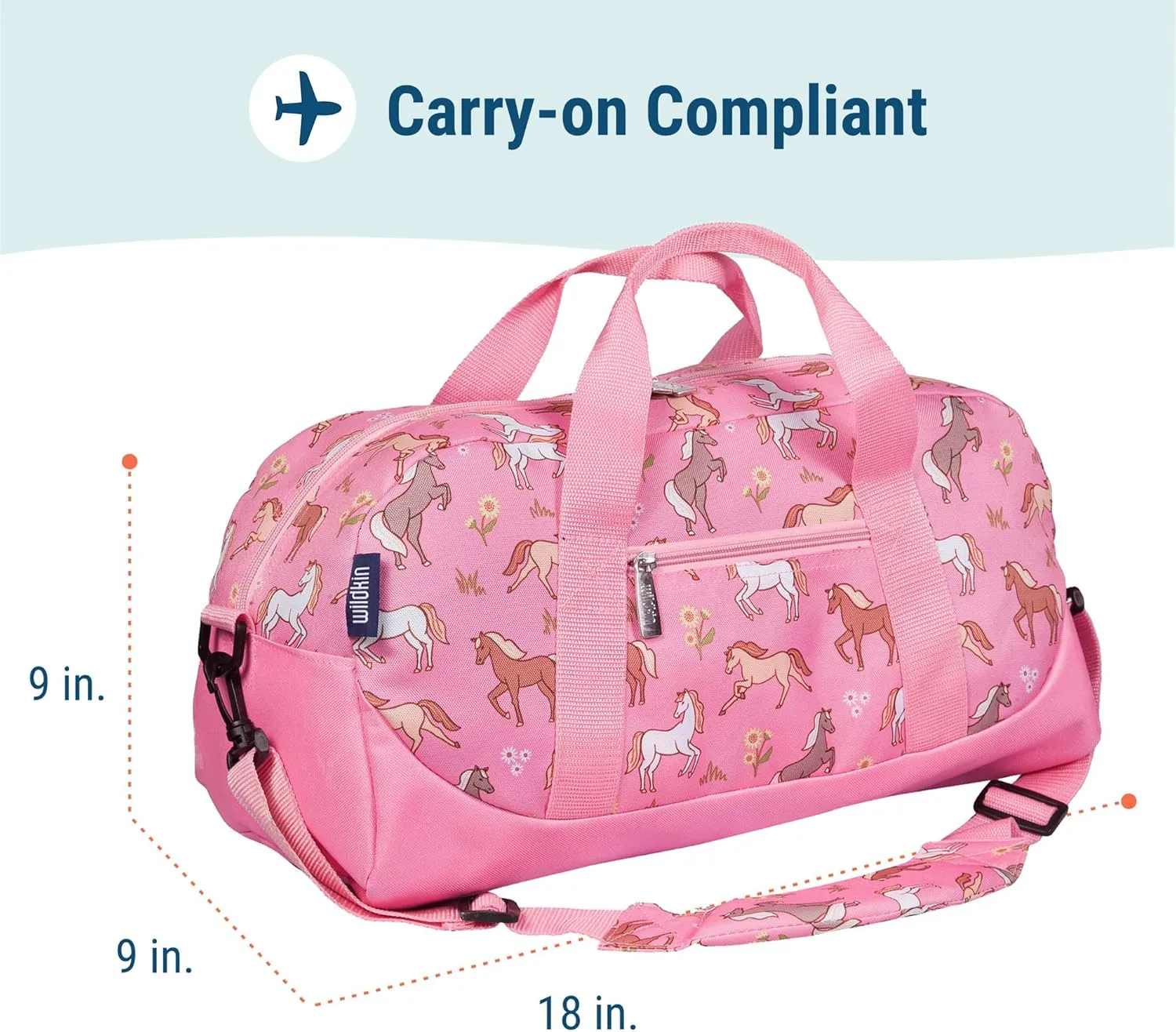 Wildkin Kids Overnighter Duffel Bag  Carry-On Size, Ideal for School & Sleepovers  Wild Horses