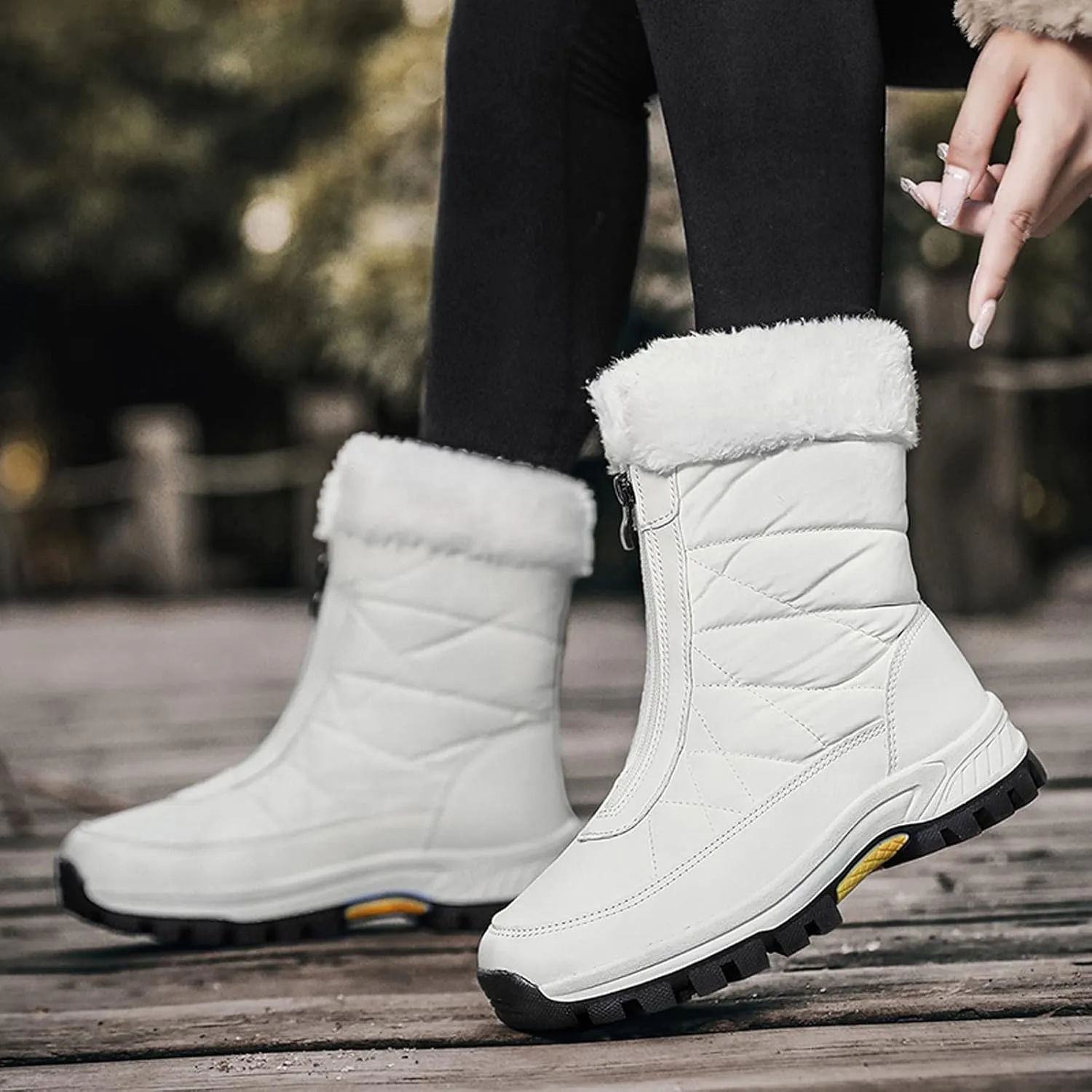 Winter Boots for Women Waterproof Snow Wide Calf Snow Boots for Women Cute Ankle Women's Leather Winter Ankle Boots Mid Calf Snow Boots for Women Botas De Invierno Para Mujer Blancas