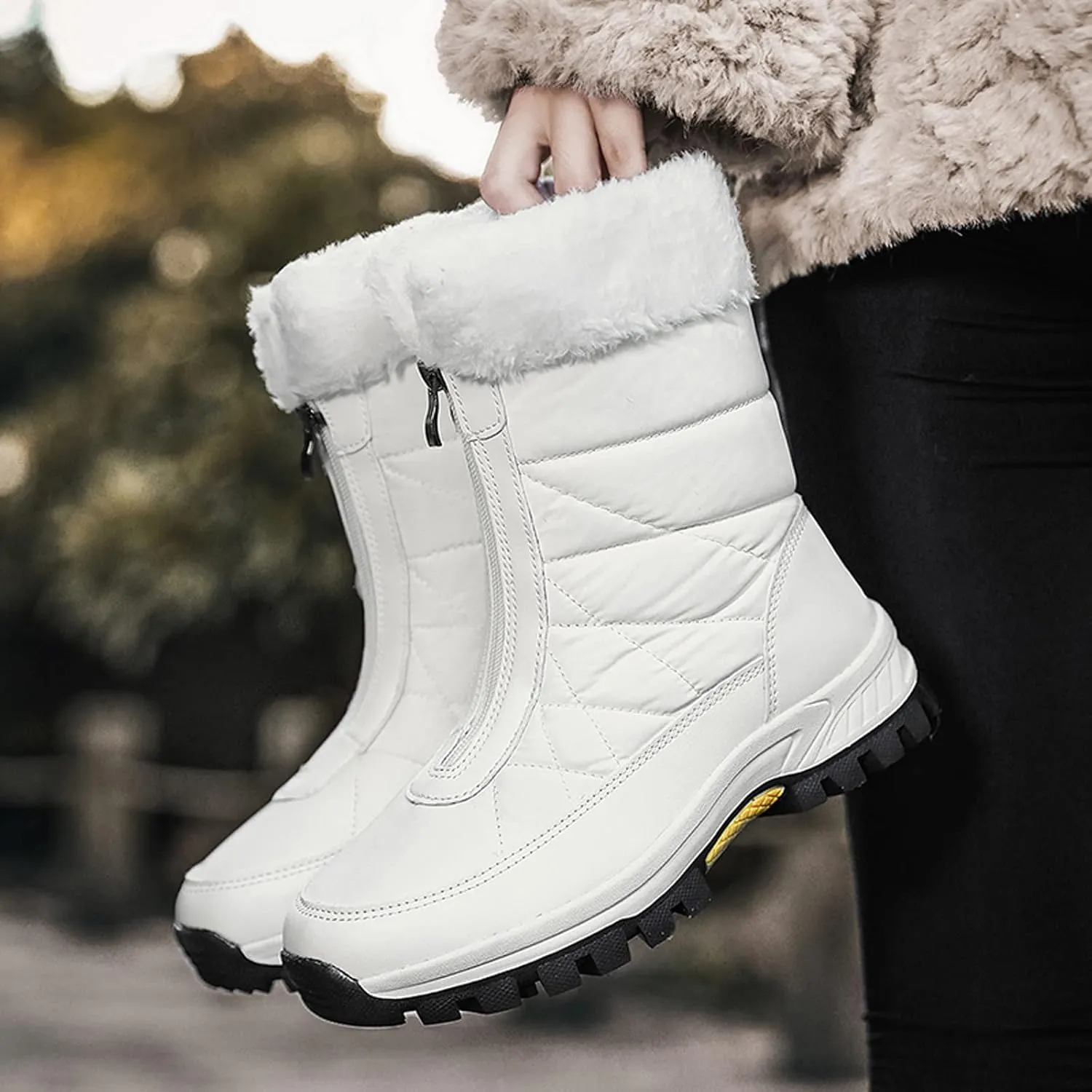 Winter Boots for Women Waterproof Snow Wide Calf Snow Boots for Women Cute Ankle Women's Leather Winter Ankle Boots Mid Calf Snow Boots for Women Botas De Invierno Para Mujer Blancas