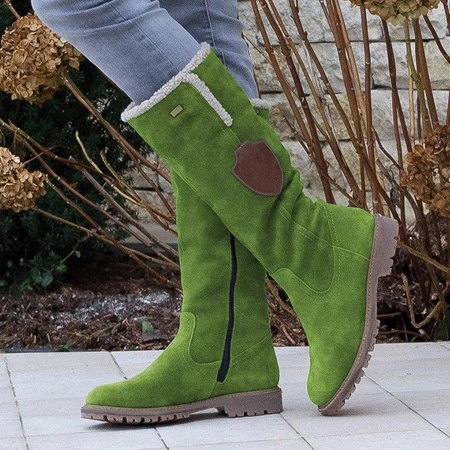 Winter Knee High Boots for Women Waterproof Snow Non Slip Womens Black Snow Boots with Fur Snow Boots Womens Waterproof Womens Suede Snow Boots Mid-Calf Winter Shoes with Side Bows Botas Para El Frio