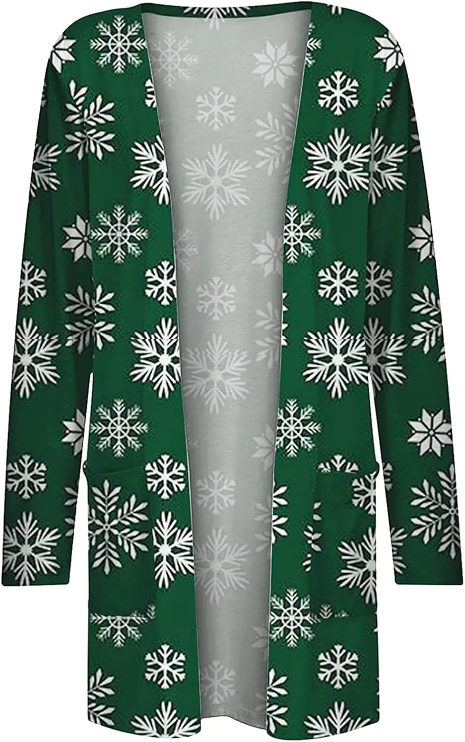 Woman Christmas Sweater Snowflake Print Long Sleeve Open Front Cardigan Fall Casual Loose Fit Clothing with Pockets