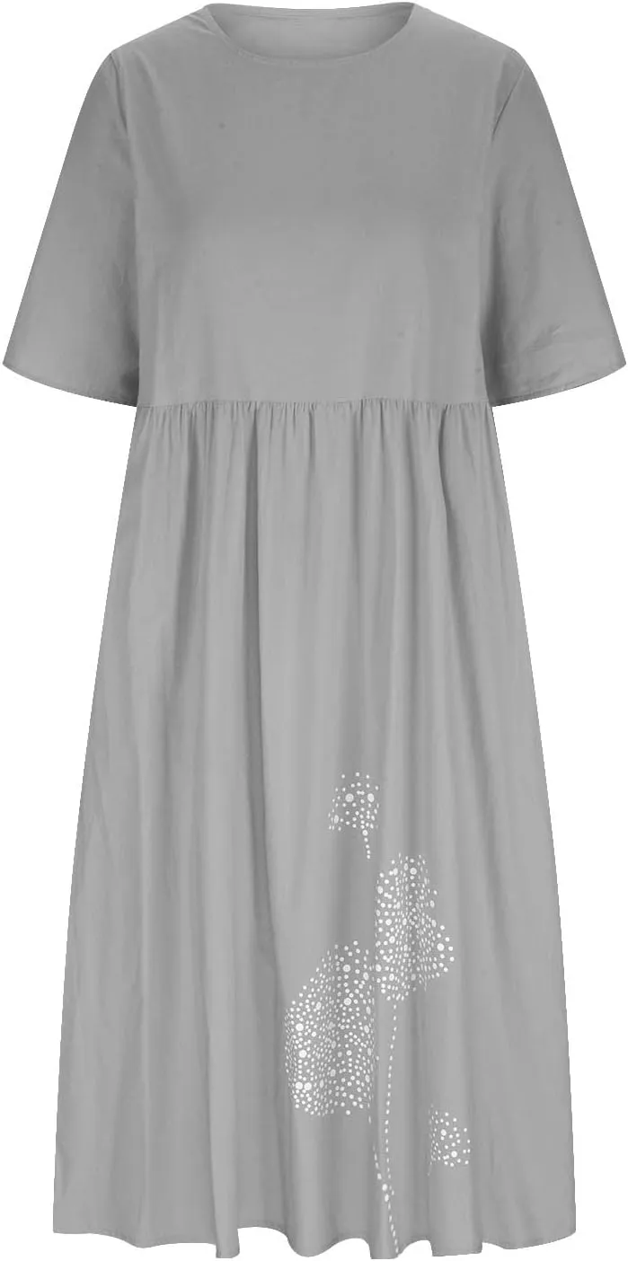 Women 2024 Casual Summer Dress Cotton Linen Maxi Long Dresses Short Sleeve Boho Dress Dressy Clothing with Pockets