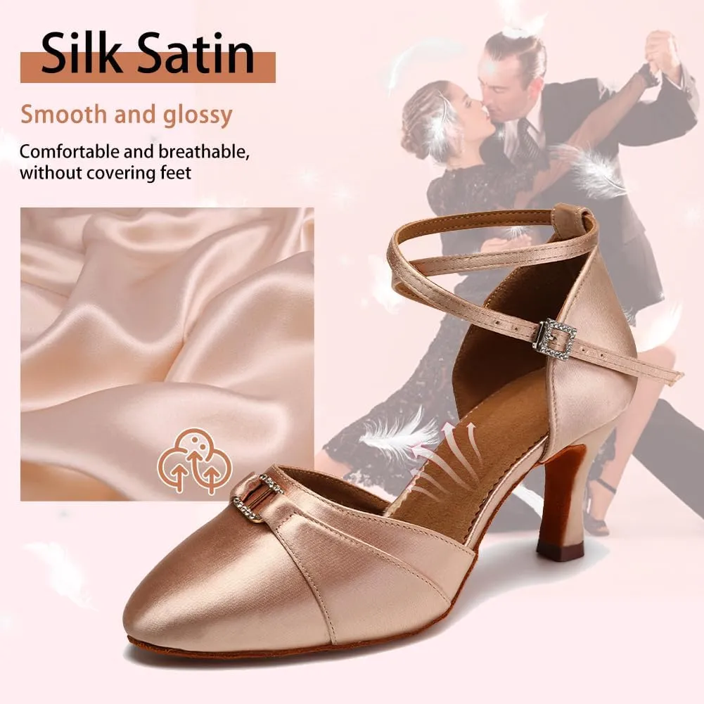 Women Ballroom Latin Dance Shoes Closed Toe Salsa Waltz Dance Practice Performance Dance Shoes