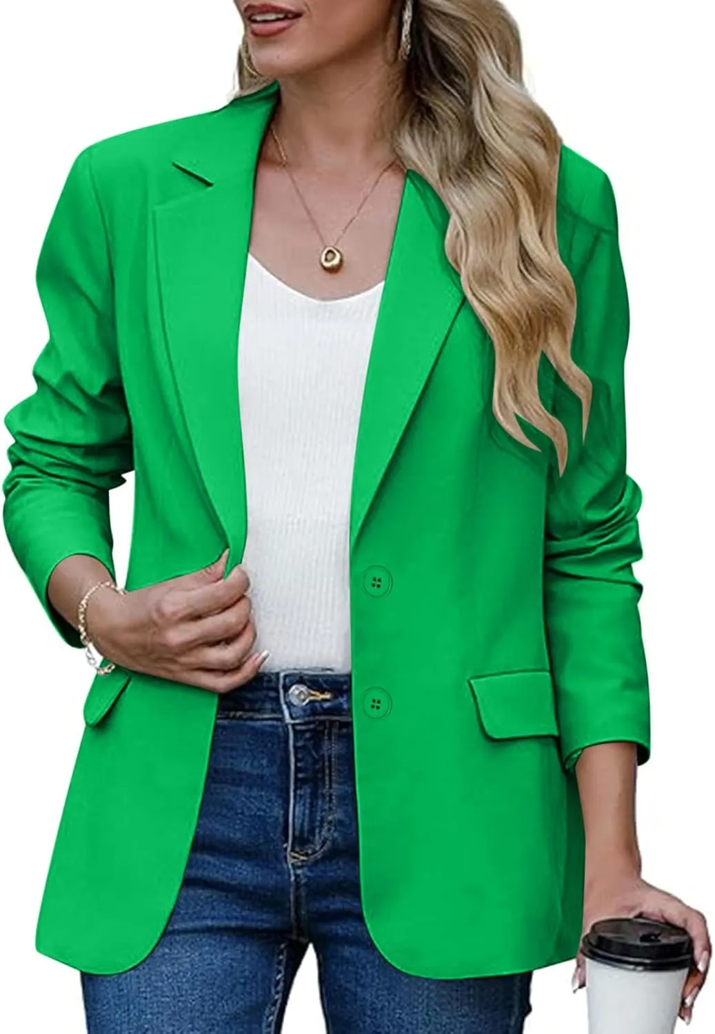 Women Business Casual Blazer with Lined,Professional Work Suit Jacket with PocketsLong Sleeve Button Open Front