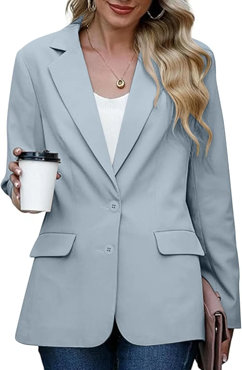 Women Business Casual Blazer with Lined,Professional Work Suit Jacket with PocketsLong Sleeve Button Open Front