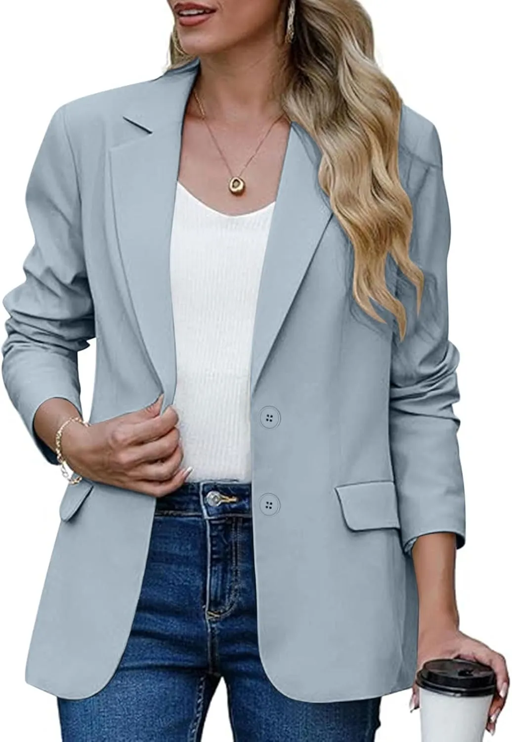 Women Business Casual Blazer with Lined,Professional Work Suit Jacket with PocketsLong Sleeve Button Open Front