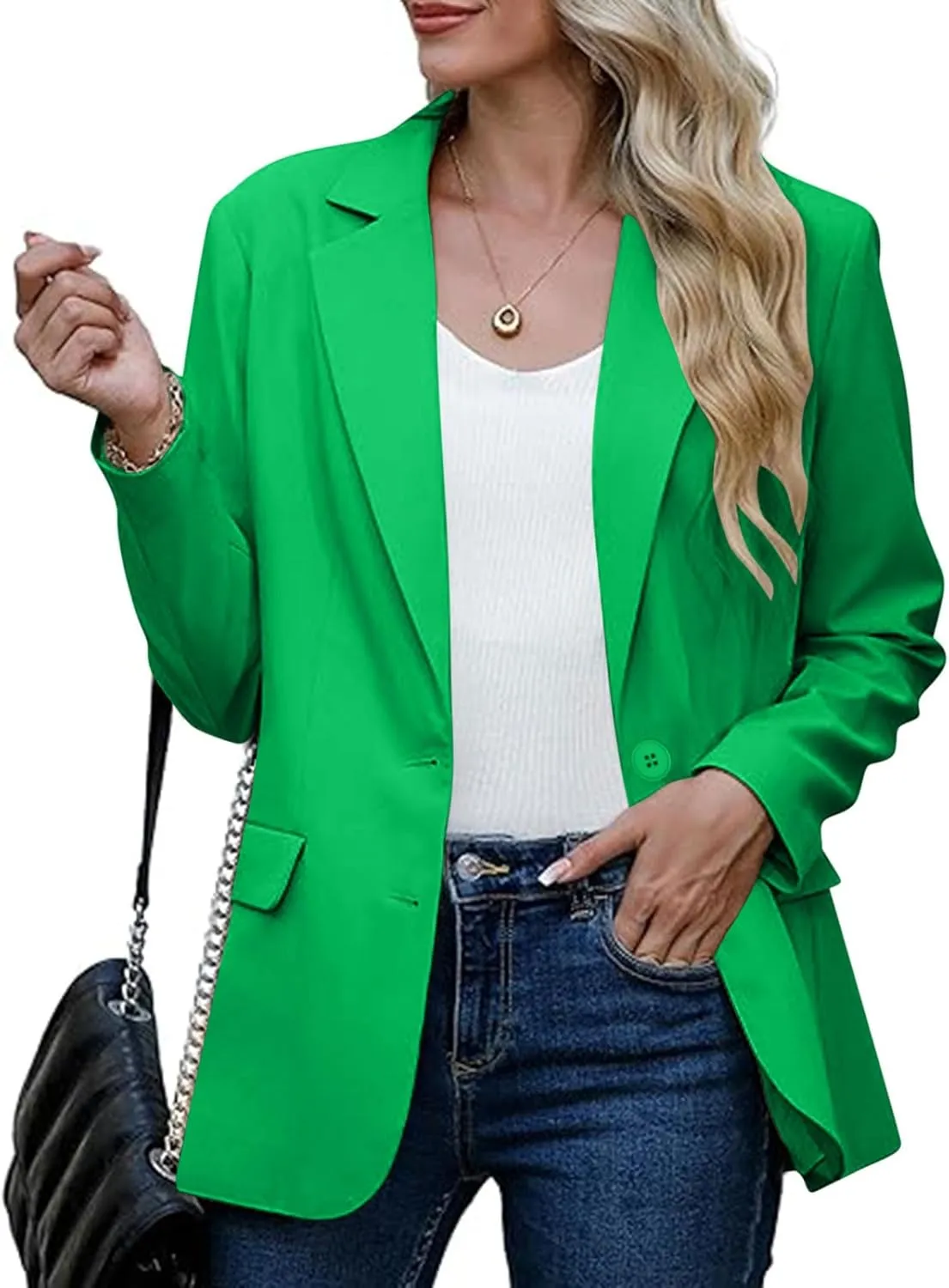 Women Business Casual Blazer with Lined,Professional Work Suit Jacket with PocketsLong Sleeve Button Open Front