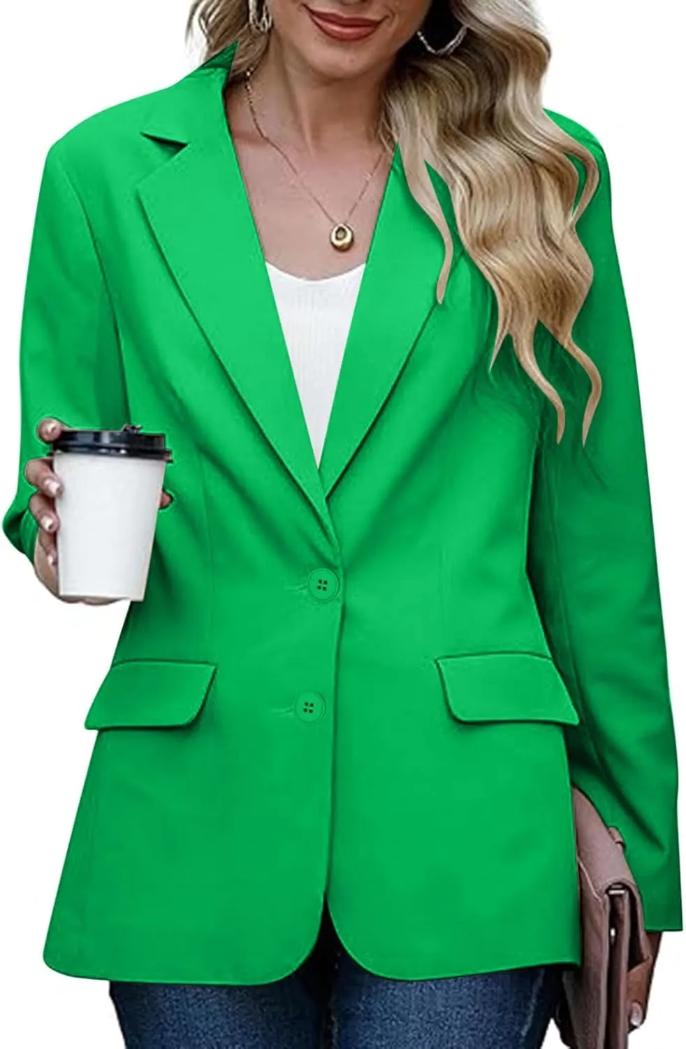 Women Business Casual Blazer with Lined,Professional Work Suit Jacket with PocketsLong Sleeve Button Open Front