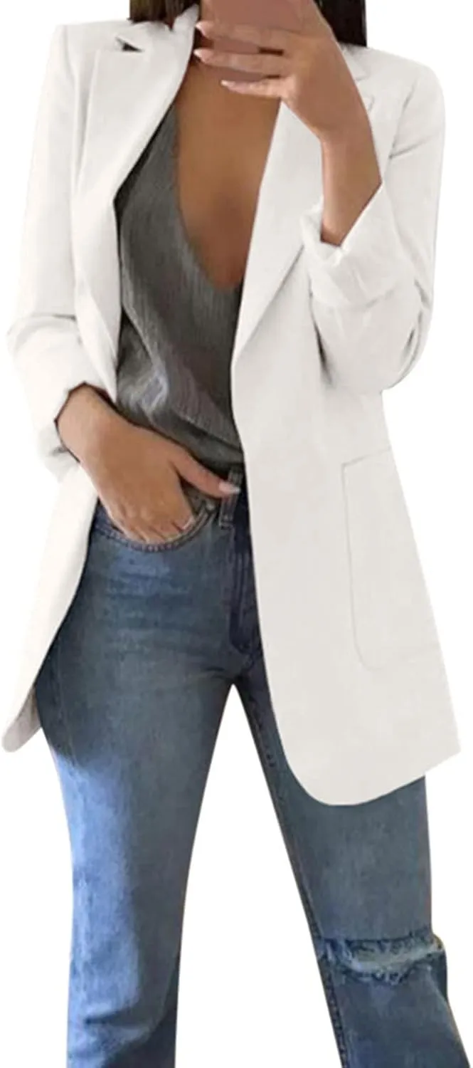 Women Business Casual Blazers Open Front Coats Spring Fall Trench Coat Blouse Plus Size Blazer Jacket Suit