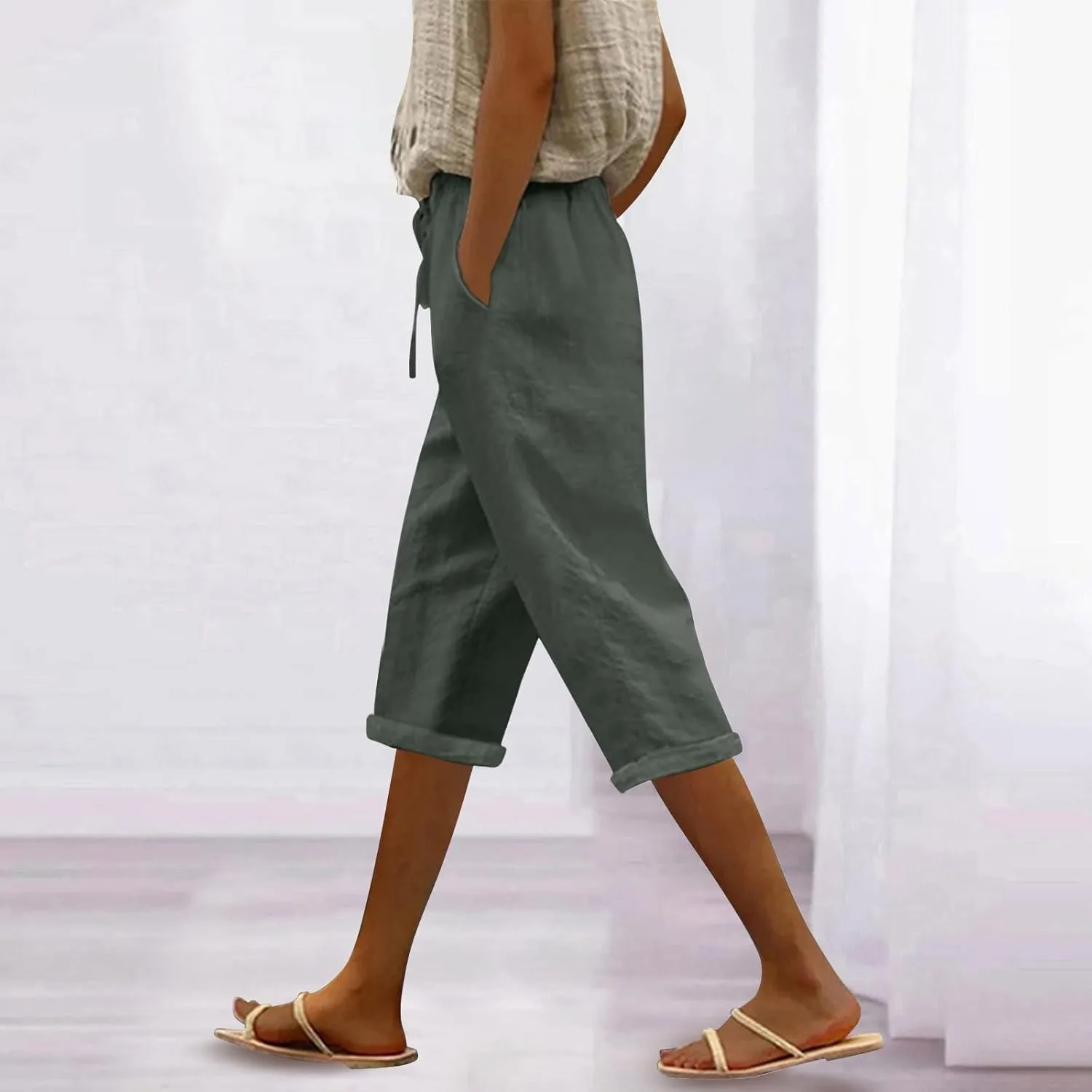 Women Elastic Waisted Drawstring Pants Pants Elastic Waist Pants Gauze Pants Women Womens Pants Lightweight White