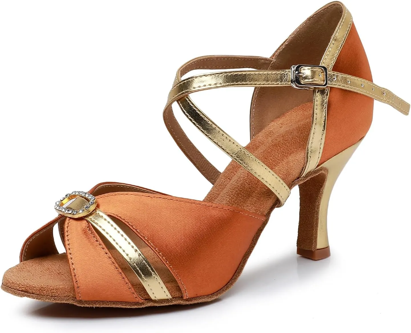 Women Latin Dance Shoes Open Toe Satin Professional Performance Salsa Bachata Ballroom Dance Shoes,Model QRX-LD2232