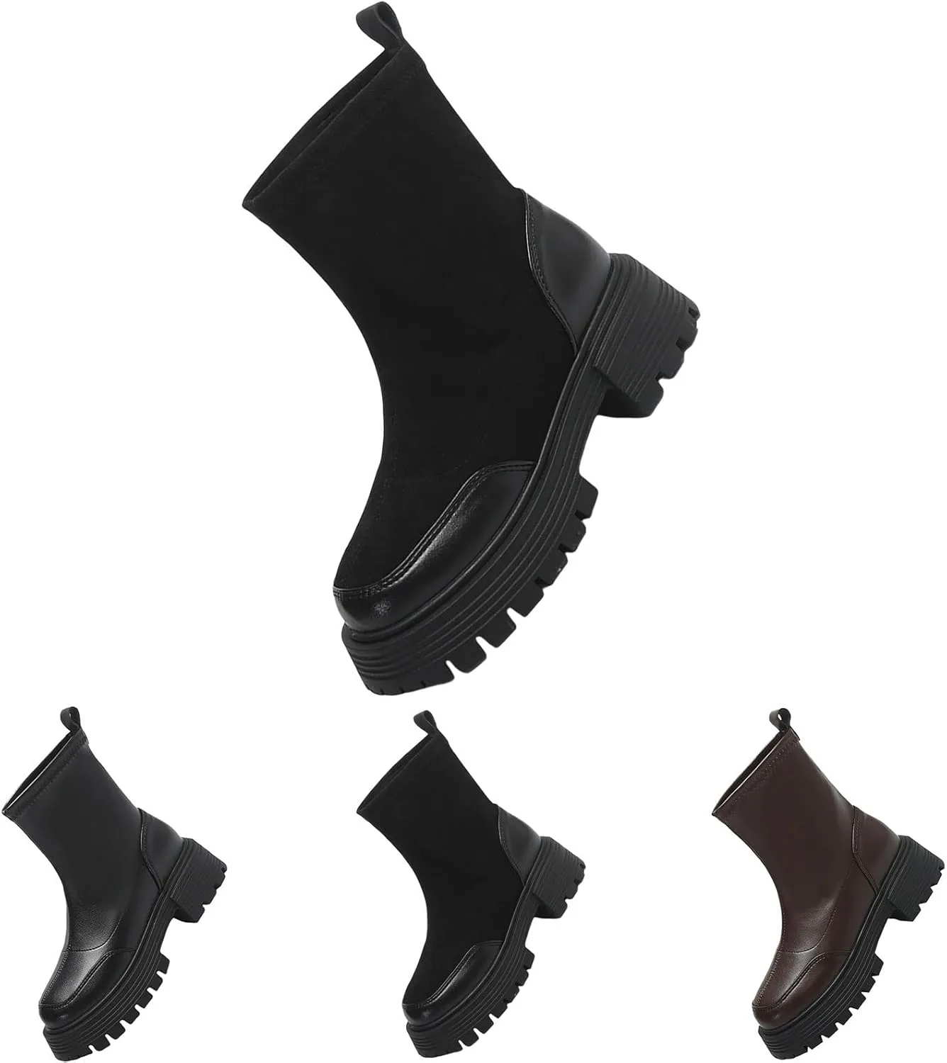 Women Lug Sole Ankle Boots Low Heel Hiking Boots Women Waterproof Casual Boots Slip On Chunky Heel Short Boots