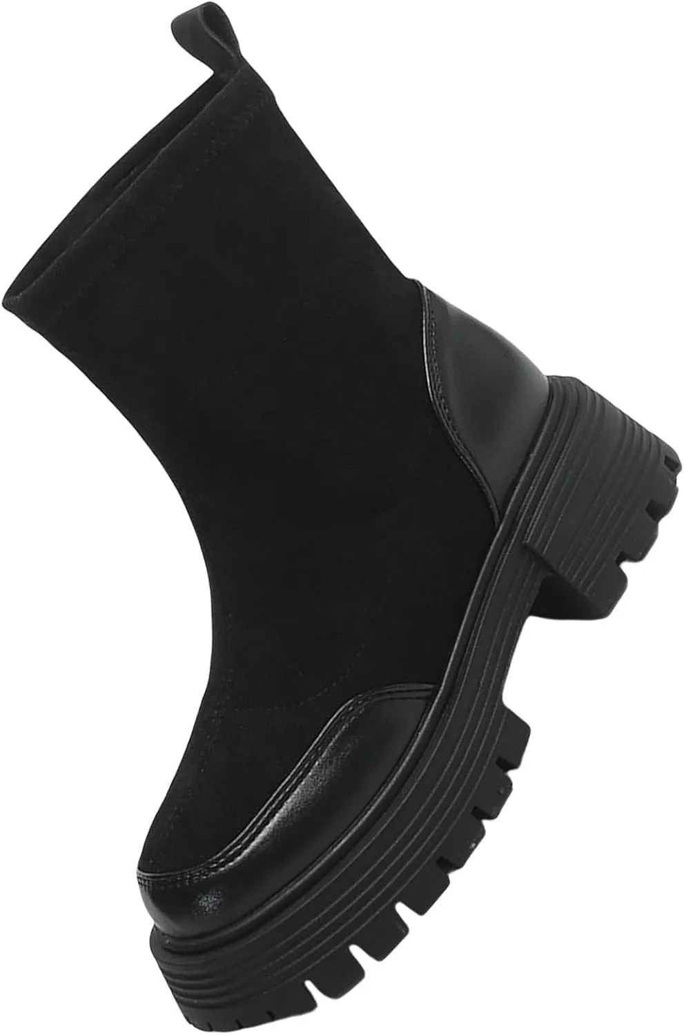 Women Lug Sole Ankle Boots Low Heel Hiking Boots Women Waterproof Casual Boots Slip On Chunky Heel Short Boots