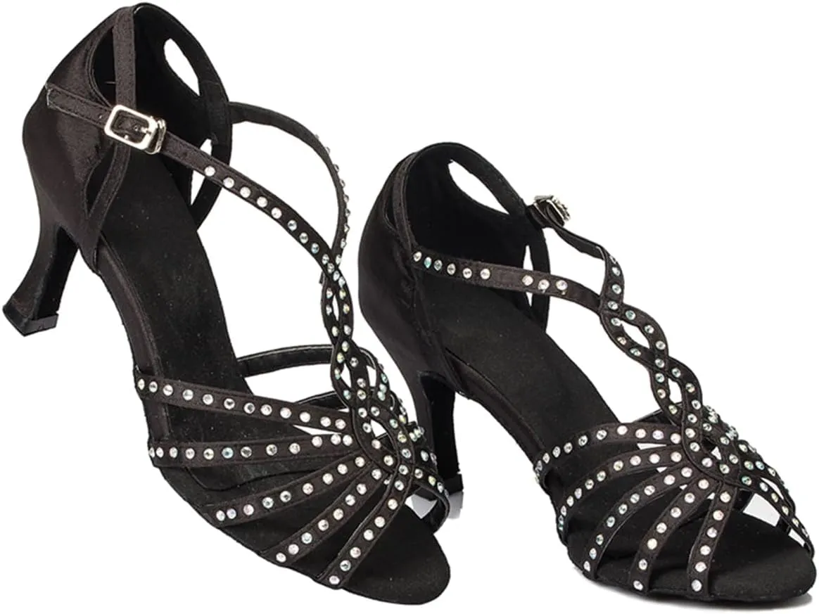 Women Open Toe Rhinestones Latin Ballroom Dance Shoes Salsa Party Bridal Wedding Performence Dancing Shoes