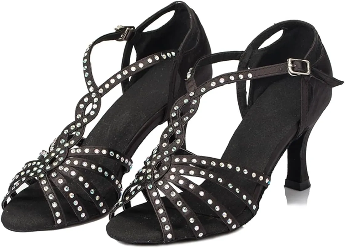 Women Open Toe Rhinestones Latin Ballroom Dance Shoes Salsa Party Bridal Wedding Performence Dancing Shoes