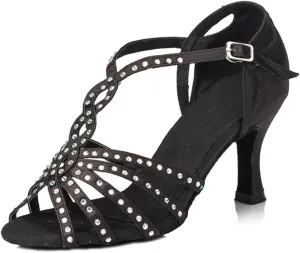 Women Open Toe Rhinestones Latin Ballroom Dance Shoes Salsa Party Bridal Wedding Performence Dancing Shoes