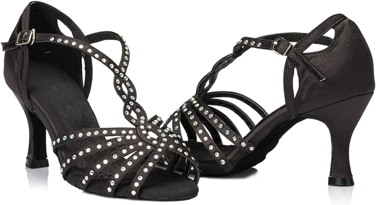 Women Open Toe Rhinestones Latin Ballroom Dance Shoes Salsa Party Bridal Wedding Performence Dancing Shoes