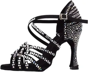 Women Salsa Dance Shoes Latin Ballroom Shoes Latin Dance Shoes Tango Party Shoes 9cm(Black Heel 7.5cm,9.5)