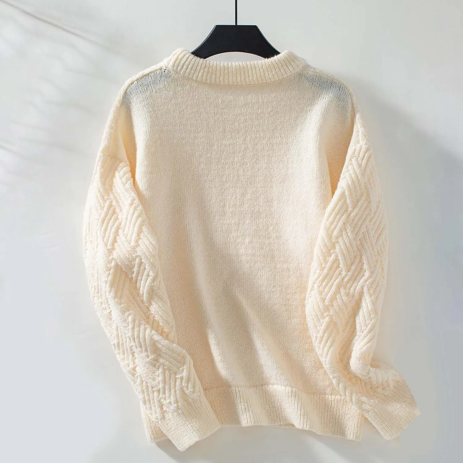 Women Sweater Chunky Knit Round Neck Solid Color Long Sleeve Casual Soft Loose Fit Jumper Tops