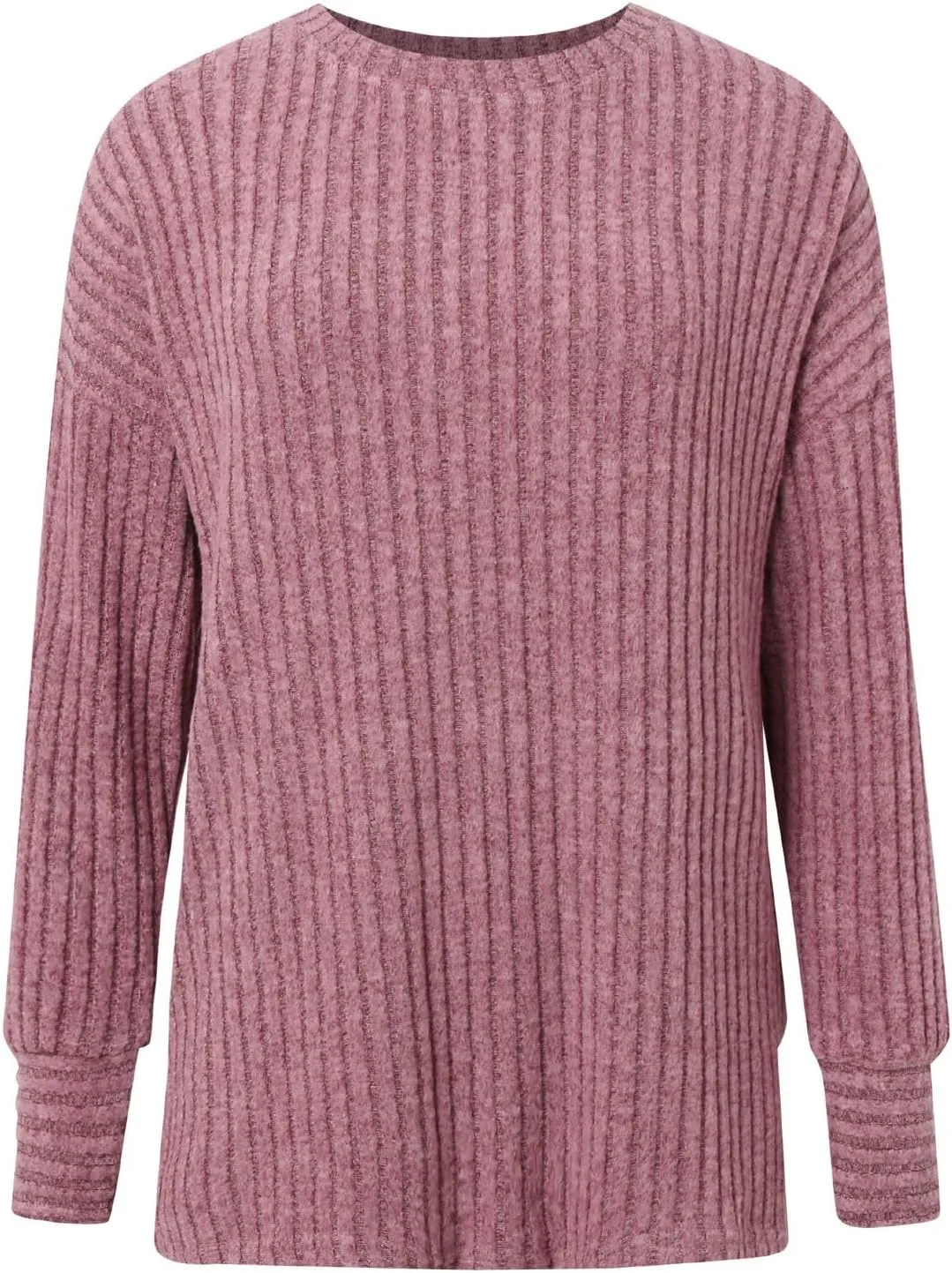 Women Sweaters Chunky Knit Crewneck Solid Color Long Sleeve Soft Casual Lightweight Sweaters Tops