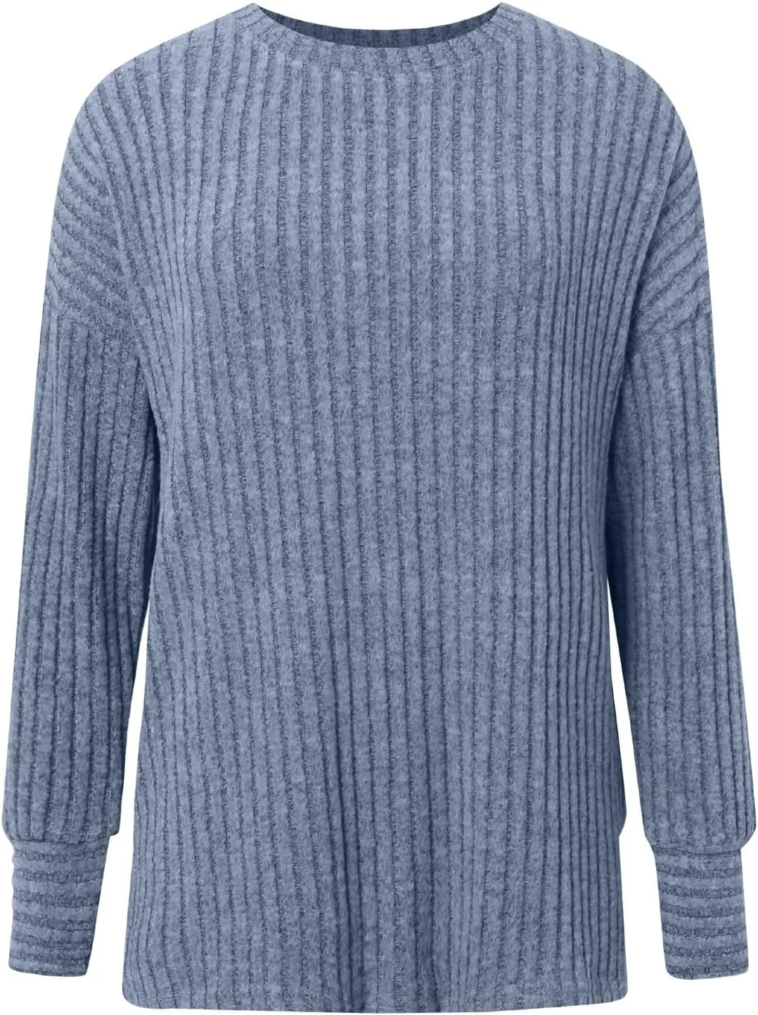 Women Sweaters Chunky Knit Crewneck Solid Color Long Sleeve Soft Casual Lightweight Sweaters Tops