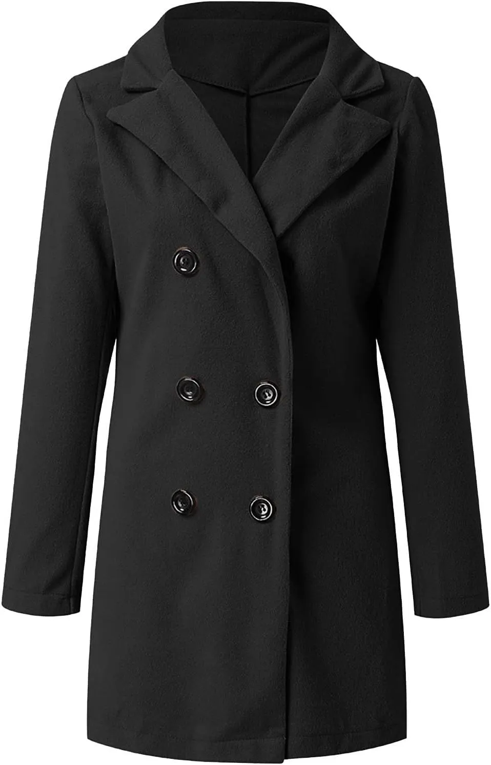Women's 2024 Wool Blend Pea Coat Double Breasted Long Winter Coats Mid Long Pea Trench Coat Notch Lapel Over Coat