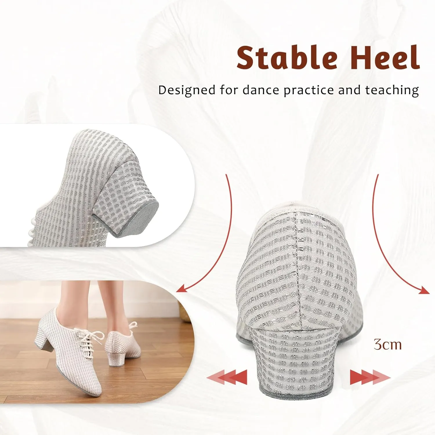 Women's Ballroom Dance Shoes Closed Toe Lace up Low Heel Latin Tango Professional Teaching Practice Dance Shoes,Model LHD-301-3cm Heel