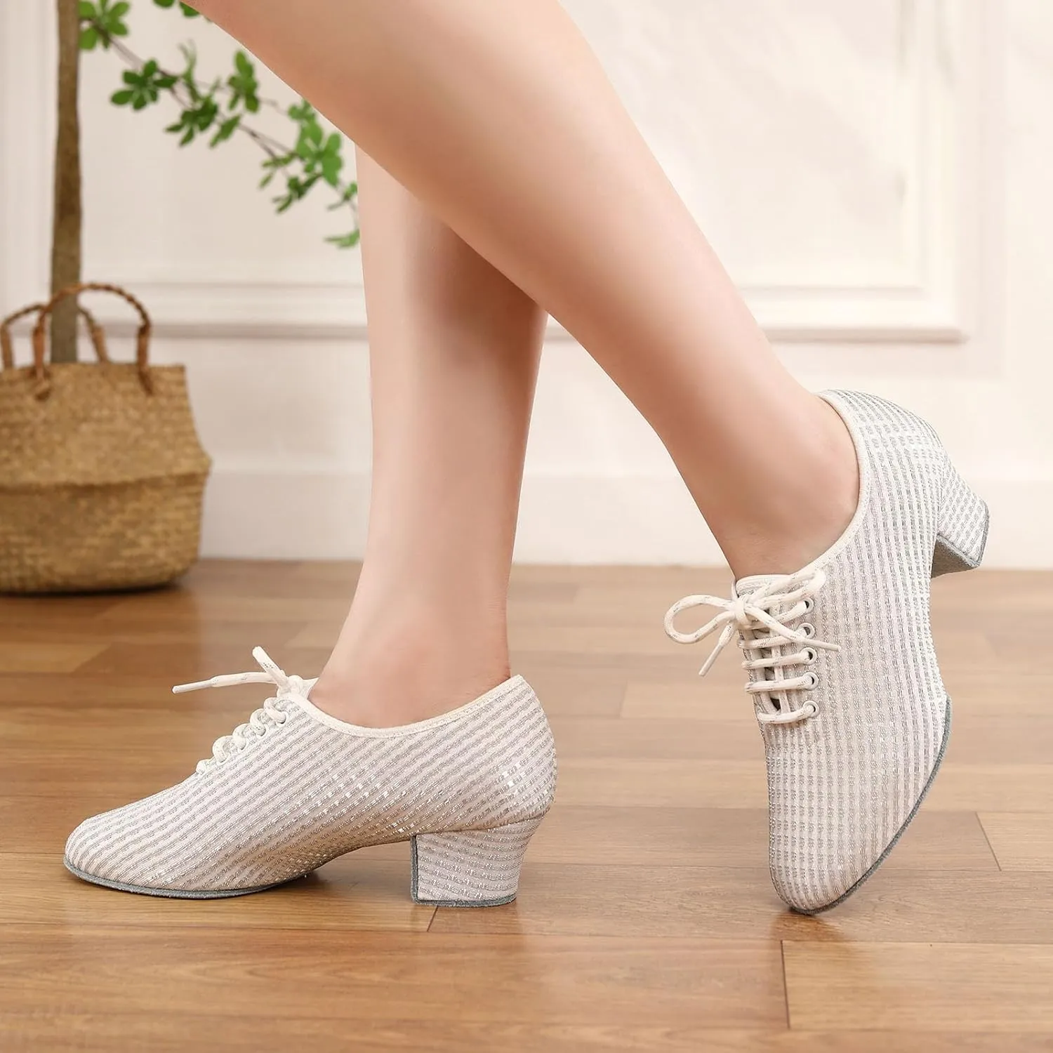 Women's Ballroom Dance Shoes Closed Toe Lace up Low Heel Latin Tango Professional Teaching Practice Dance Shoes,Model LHD-301-3cm Heel