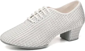 Women's Ballroom Dance Shoes Closed Toe Lace up Low Heel Latin Tango Professional Teaching Practice Dance Shoes,Model LHD-301-3cm Heel