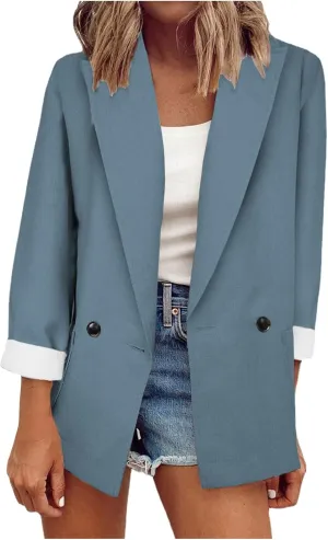 Women's Blazers Casual Lapel Open Front Long Sleeve Work Office Suit Jacket Coat Casual Blazer