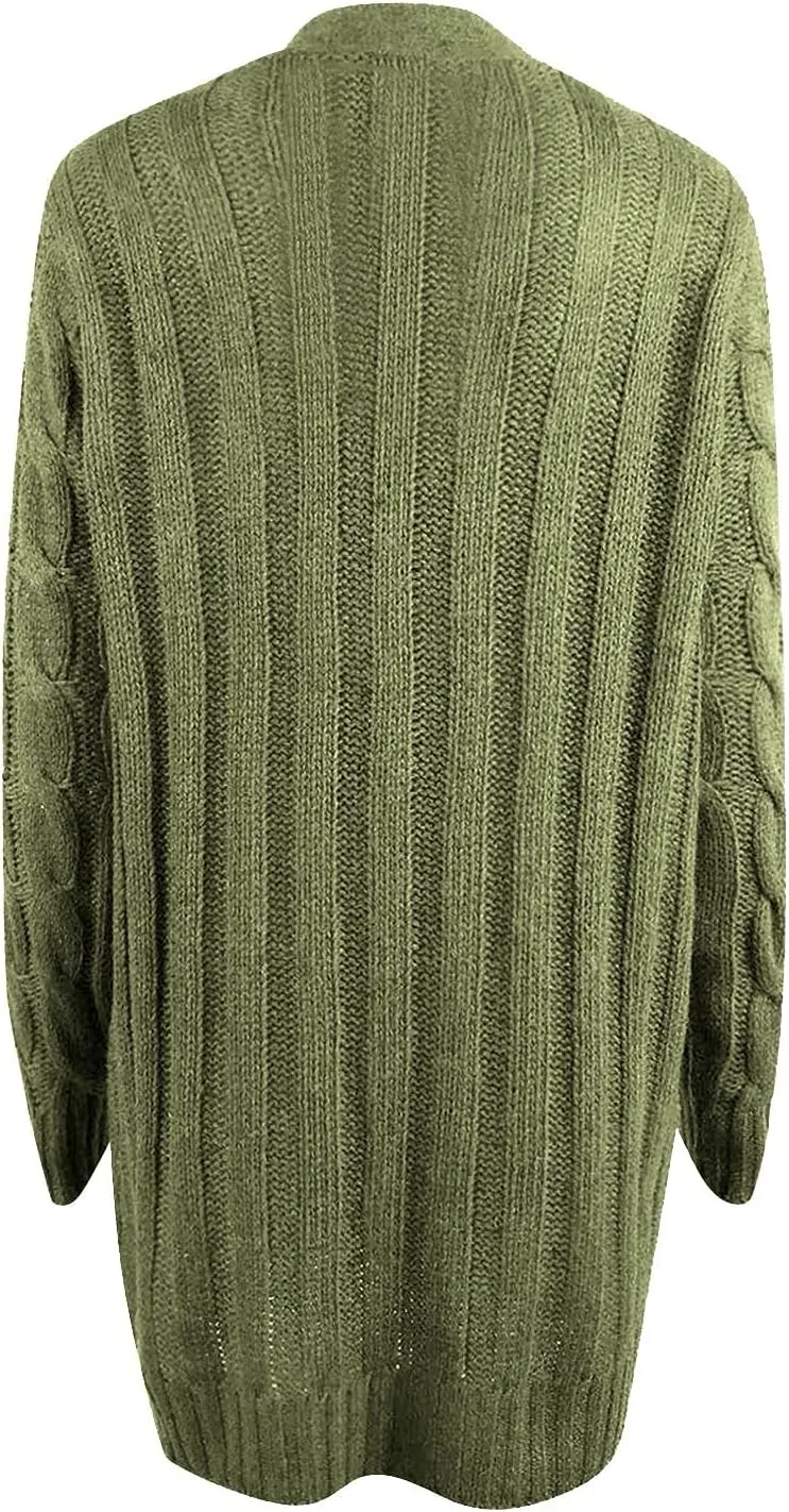 Womens Cardigan Sweaters Long Sleeve Button Down Cable Knit Cardigan Open Front Lightweight with Pockets Fall Cardigan