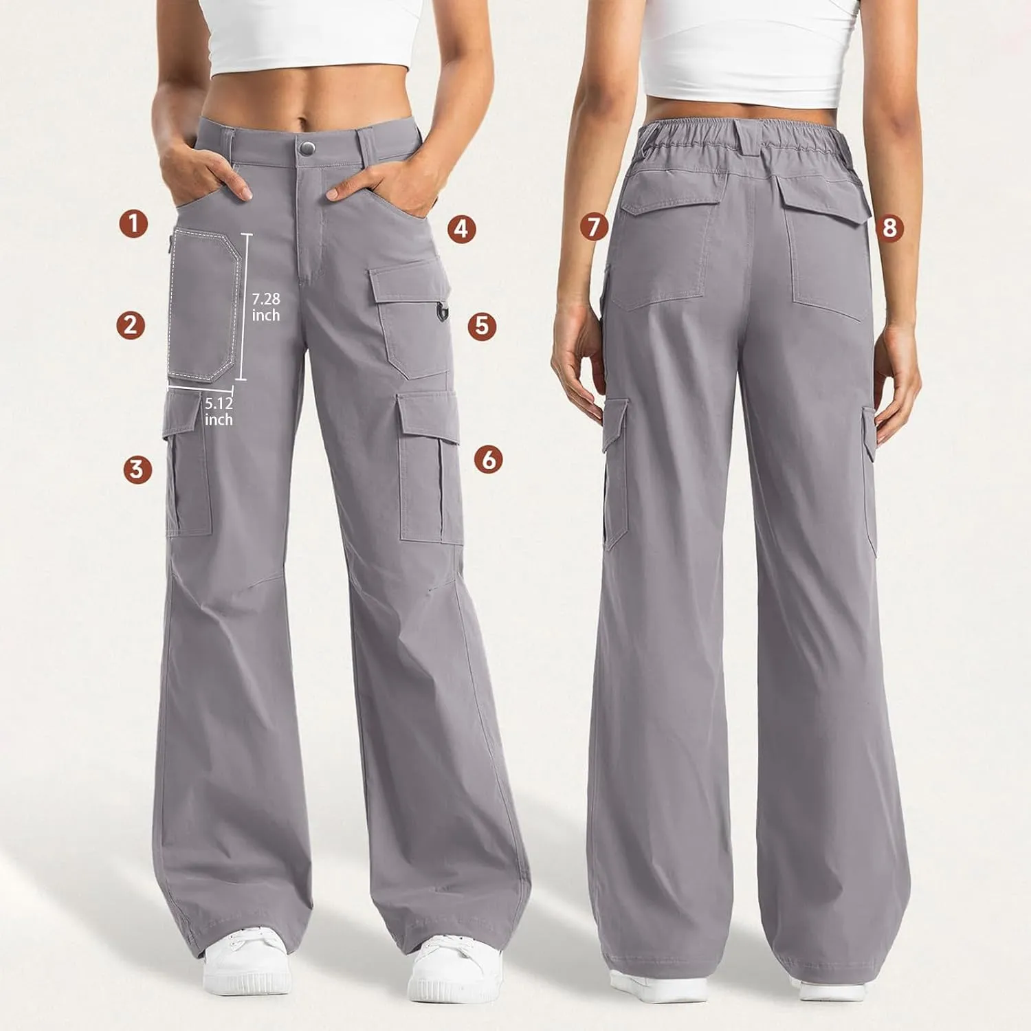 Womens Cargo Hiking Pants High Waisted Wide Leg Pants Lightweight Work Cargo Pants Casual Tactical Pants