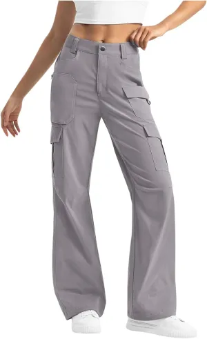 Womens Cargo Hiking Pants High Waisted Wide Leg Pants Lightweight Work Cargo Pants Casual Tactical Pants