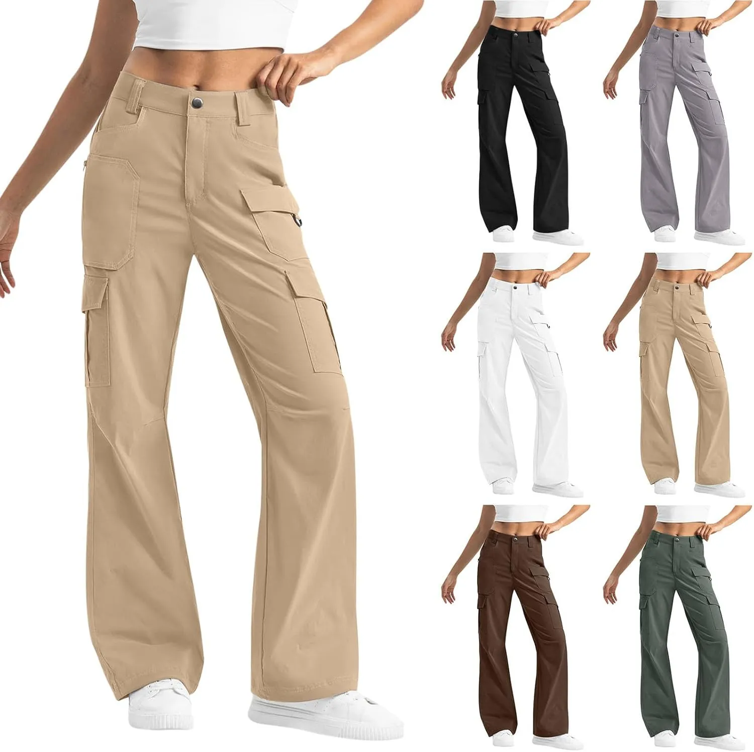Womens Cargo Hiking Pants High Waisted Wide Leg Pants Lightweight Work Cargo Pants Casual Tactical Pants